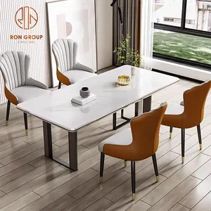 Muebles de restaurante de hotel modernos personalizados, sillas de comedor de cuero con patas de metal, juego de mesas y sillas de restaurante de comedor de mármol