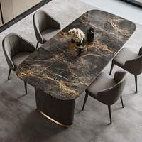 Table à manger rectangulaire en marbre naturel foncé OEHOME, design élégant, mobilier de salle à manger moderne, 6 places, écologique