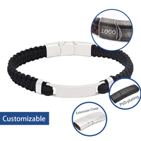 Bracelet tendance pour homme en acier inoxydable plaqué or 18 carats, personnalisé avec gravure, cordon en nylon tressé, cadeau tendance, magnétique