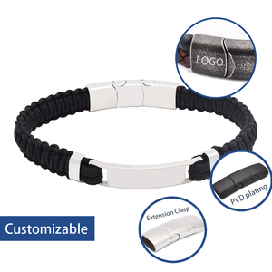 Fashion Personalized Engraved 18K Gold Plated Stainless Steel ID Braided Nylon Cord <strong>Rope</strong> Trendy Gift <strong>Bracelet</strong> for <strong>Men</strong> Magnetic - Product Image 2