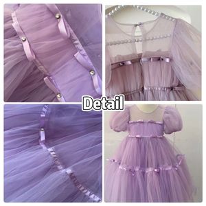 Kids Mesh Big Bottom Ribbon and Beads Decoration Princess <strong>Dress</strong> with Puff Sleeve Super Puffy <strong>Fairy</strong> Kids <strong>Dress</strong> Wholesale - Product Image 3
