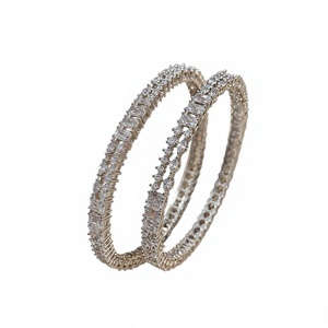 Luxury Silver Plated Brass Cubic Zirconia Bangle <b>Bracelet</b> Set CZ <b>Crystal</b> Stone Diamond Cut Bridal Jewelry Bangle For Women - Product Image 4