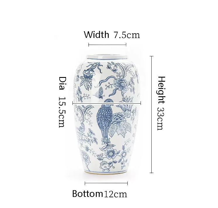 Vaso Cinese In Porcellana Blu E Bianco - Decorazione Handmade 33cm Per Soggiorno, Ufficio O Regalo - Foto 7