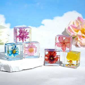 Poids-papier en résine, <span class=keywords><strong>cube</strong></span> transparent avec fleurs séchées, outil pédagogique, figurine cadeau, décoration florale, artisanat, fourni par l'usine - Product Image 3