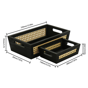 Panier en rotin noir de grande capacité Paniers de rangement de bureau Caisses en bois Plateau de service en rotin - Product Image 2