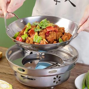 Fondo rotondo martellato a mano 7 pollici in acciaio inox antiaderente Wok padella manico in legno padella per cucina del ristorante per alberghi - Product Image 3