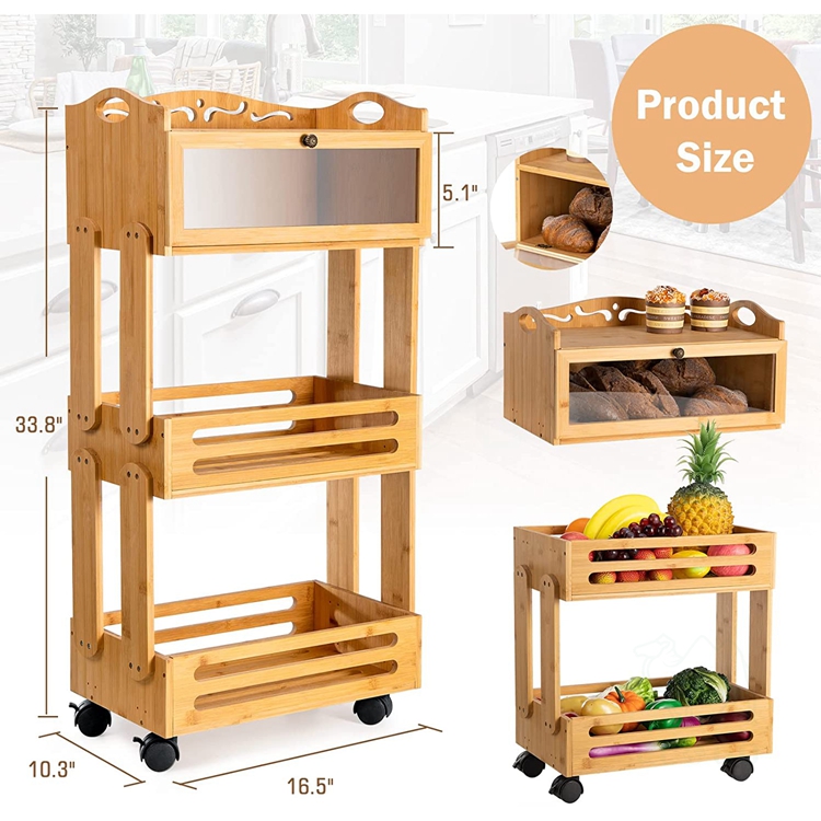 Portafrutta In Bambù A 3 Livelli Rimovibile – Organizer Da Cucina Con Tovaglia In Lino-Cotone, Ideale Per Pane E Snack