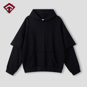 Sweat-shirt à capuche vintage noir pour homme, coupe oversize, double couche, épais - Product Image 1