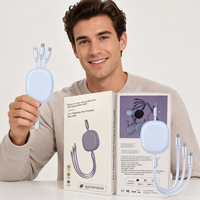 Kabel Pengisi Daya 3 in 1 100W yang Dapat Ditarik USB A Micro USB Type C Pengisian Super Cepat Transfer Data Kabel Ponsel Grosir