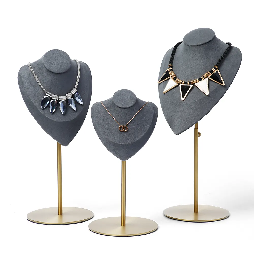 Jewelry Display Busts Necklace Display Stand Gray Lint Wrapped Jewelry Busts for Jewelry Store