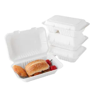 sugarcane bagasse carry out fried chicken to go lunch boxes bulk disposable clamshell containers for healthy fast food