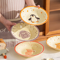 Assiettes en céramique de haute qualité à motifs de dessins animés, créatives, avec combinaison de couleurs sous glaçure, pour pâtes et fruits, compatibles micro-ondes, style mignon