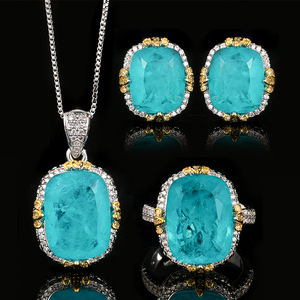 Tu Best Selling Vintage 12*16-10*12 Cubic Zirconia Necklace Set Copper Gold Plated Blue Wedding & Party Jewelry Set Wholesale - Product Image 1