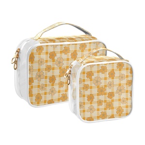 Ensemble de maquillage en PVC avec fermeture éclair, motif personnalisé, pochette de voyage transparente avec logo, fleur de Puakenikeni jaune d'Hawaï, 2 pièces - Product Image 2