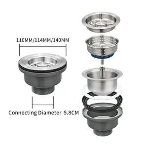 compact drainer sink strainer stainless steel with pp sink drain pipe 1.5/2 inch drainage OEM service manufacturer source