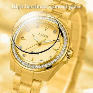 Reloj de cerámica dorado LIGE LG89276 para mujer, reloj de pulsera, <span class=keywords><strong>relojes</strong></span> de moda, diamantes de imitación de lujo, resistente al agua, reloj de pulsera elegante - Product Image 3