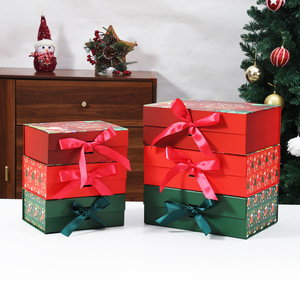 EVERWIN Merry <b>Christmas</b> Rigid Paperboard Gift <b>Box</b> with Ribbon Red Green Holiday Design Four Color Printing Recyclable Packaging - Product Image 2