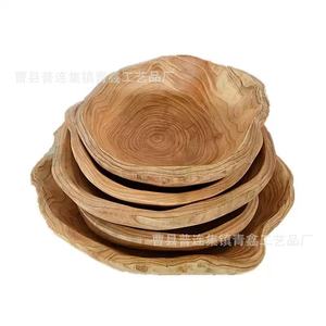 Cuencos de madera Qingxin hechos a mano, bandejas de frutas irregulares, vajilla tallada en raíz para fiestas, origen Shandong, sin recubrimiento. - Product Image 4
