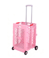 Supermarché maison personnalisée en usine chariot pliable en plastique à grille 4 roues chariot d'épicerie à rouleaux chariot capacité maille en plastique
