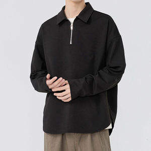 เสื้อโปโลแขนยาวผู้ชาย รุ่นใหม่ ฤดูใบไม้ร่วง ฤดูหนาว แบรนด์ทันสมัย สีพื้น ทรงหลวม ไหล่ตก สไตล์มินิมอล ปกซิป - Product Image 1