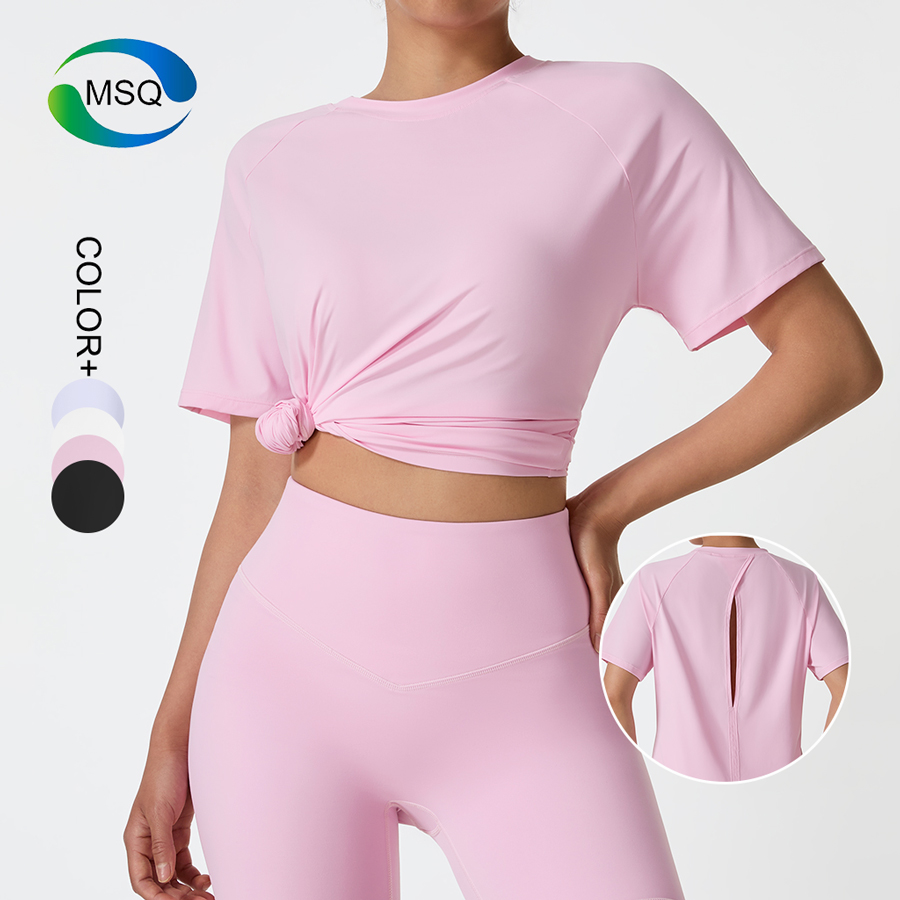 Custom Logo Nude Feeling Activewear Tops Loose Oversize Sports T Shirts Casual Outdoors Yoga High Quality Short Sleeve Tops