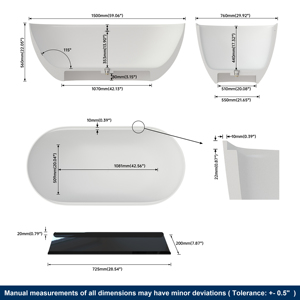 Baignoire autoportante ronde en pierre composite à débordement avec étagère en acrylique pour villa, finition blanc mat, direct usine - Product Image 6
