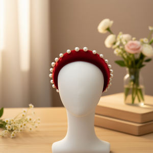 Diadema de terciopelo con decoración de perlas en varios colores para mujer, accesorio de moda - Product Image 2