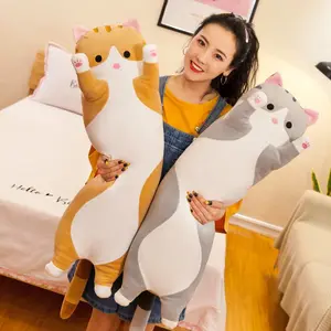 Novo estilo personalizado gato longo pelúcia corpo pelúcia travesseiro conforto gato bonito recheado abraço cama travesseiro brinquedo para namorada presente