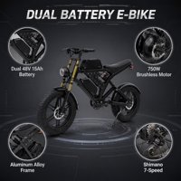 Vélo électrique à pneus larges 48V 15*2AH avec double batterie, cadre en alliage d'aluminium 750W, 20x4.0, autonomie maximale, longue distance de conduite pour le cross-country