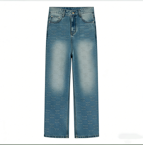 بنطلون جينز رجالي بالجملة من المصنع، تصميم عتيق مغسول باللون الأزرق، بقصة فضفاضة وأرجل واسعة وخصر منخفض، جينز رجالي بتصميم مخصص - Product Image 2