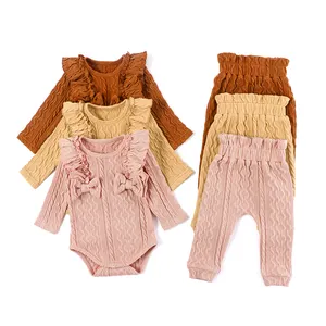 Boutique Cute Baby Girl Kleidungs set Langarm Rüschen Stram pler und Hose Zweiteiliges Outfit Jogger Anzug mit Schleife