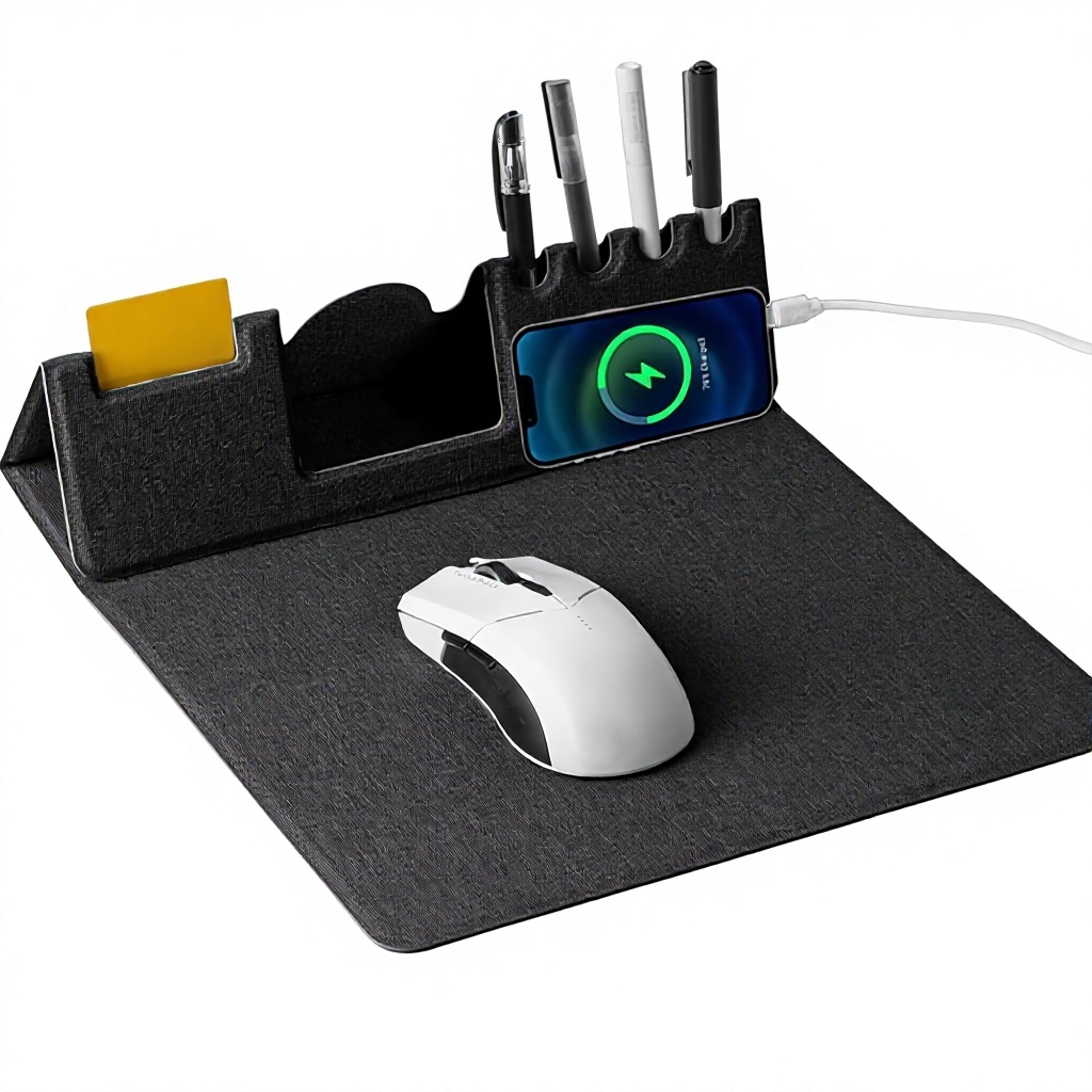 Gaming Rubber Mouse Pad & Phone Holder with <strong>Wireless</strong> <strong>Charging</strong> Ultra-Smooth Non-Slip Base Waterproof Classic Black <strong>Desk</strong> <strong>Mat</strong>