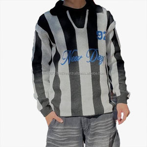 Suéter de Punto Vintage Estilo Jersey con Rayas Verticales para Hombre y Mujer, Otoño Invierno 2026, con Estampado de Letras y Cuello Polo - Product Image 3