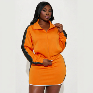 Wholesale <b>Women</b>’s Windbreaker Orange Tracksuit 2 Piece <b>Set</b> Zip Up Hooded Crop Jacket & High Waist <b>Short</b> Casual Contrast Stripe - Product Image 1
