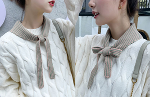 Venta al por mayor bufandas de invierno dos color rayas triángulo bufandas para mujer elegante de doble cara acrílico poco chal de lana de punto - Product Image 4