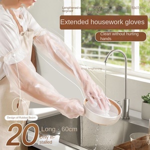 Einweg-wasserdichte <span class=keywords><strong>Latex</strong></span> handschuhe für Damen Küche Dick, lang ärmelig, transparent für das Geschirrs pülen im Haushalt - Product Image 6