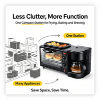 Oven Listrik 3 in 1 Hitam 10L, Pembuat Kopi, Alat Masak Rumah Tangga yang Tahan Lama