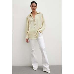 Camisa Básica de Satén para Mujer, Color Crudo Oscuro, con Botones, Estilo Minimalista para el Día a Día - Product Image 2
