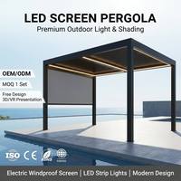 Pergola moderne en aluminium avec écran coupe-vent électrique, bande LED intégrée, éclairage écologique pour balcon, cour, terrasse, salon