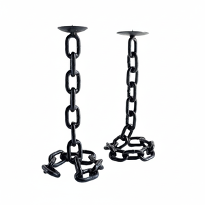 Juego de soporte de vela de diseño de cadena de 2 portavelas de Metal único hecho a mano acabado negro iluminación decorativa para el hogar y la Oficina - Product Image 1