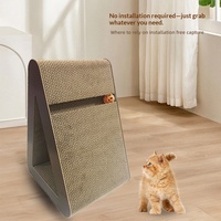 Griffoir pour chat en carton ondulé marron avec poteau vertical et jouet clochette 50x40x30cm, design minimaliste pour chats d'intérieur et petits appartements