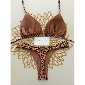 FOXA Conjunto de bikini de 2 piezas con estampado de guepardo para mujer, top con tirantes finos y tanga, traje de baño atrevido - Product Image 2