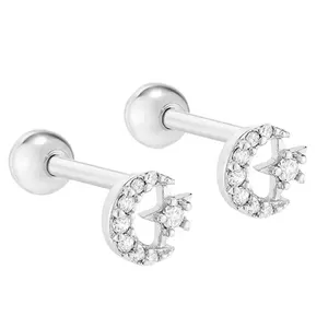 Gemnel 925 Silver 18k Gold Cartilage Piercing Star Moon Earrings For Women