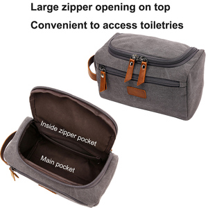 Guangzhou Factory Customized Engraving Name Vintage Zipper Portable <strong>Mens</strong> Grooming Gift Dopp Kit for <strong>Bag</strong> Canvas Cosmetic - Product Image 2