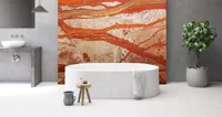 Dalles de marbre de luxe naturel Orange Breche Fantastique Red Roots pour carrelage, plans de travail de cuisine, îlots, et dessus de meuble de salle de bain avec finition Bookmatch