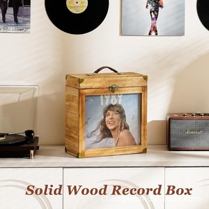 Wooden <b>Record</b> Storage Box Rectangle Solid Wood Retro Style For Vinyl Collection Storage - Product Image 4