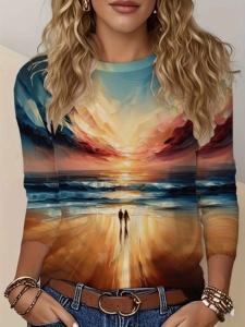 T-shirt girocollo con maniche a 3/4 con stampa di angeli e demoni, modello urbano, top casual morbido e alla moda da donna - Product Image 5