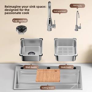 Fregadero de Cocina Grande de un Solo Tazón, <span class=keywords><strong>Xiaomi</strong></span>, con Relieve de Grano, Acero Inoxidable 304 de 4mm de Grosor, Diseño Moderno y Sencillo, con Grifo Extraíble - Product Image 3