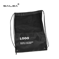 Sac en filet de nylon personnalisé, écologique, robuste, avec cordon de serrage, couleur noire, recyclable et réutilisable, pour le rangement de bijoux, avec logo