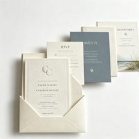 Invitations de mariage haut de gamme personnalisées en carton coton avec lettrage en relief, cartes postales, liste des invités et cartes de menu